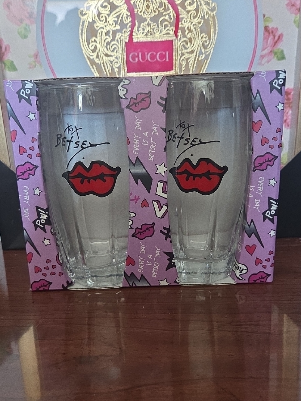 Betsey Johnson Set of 2 Red Lip Glasses